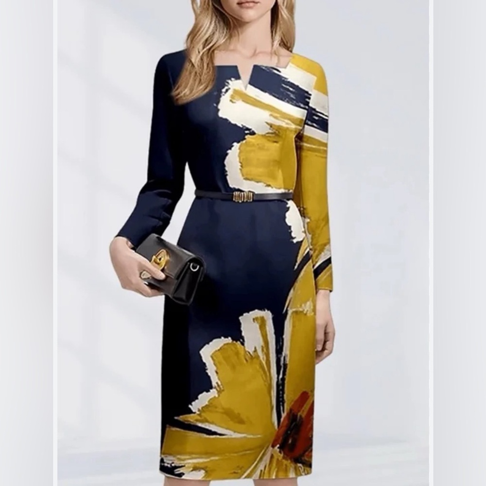 Stylewe Abstract Floral Art To Wear Shift Midi Wiggle Shift Dress